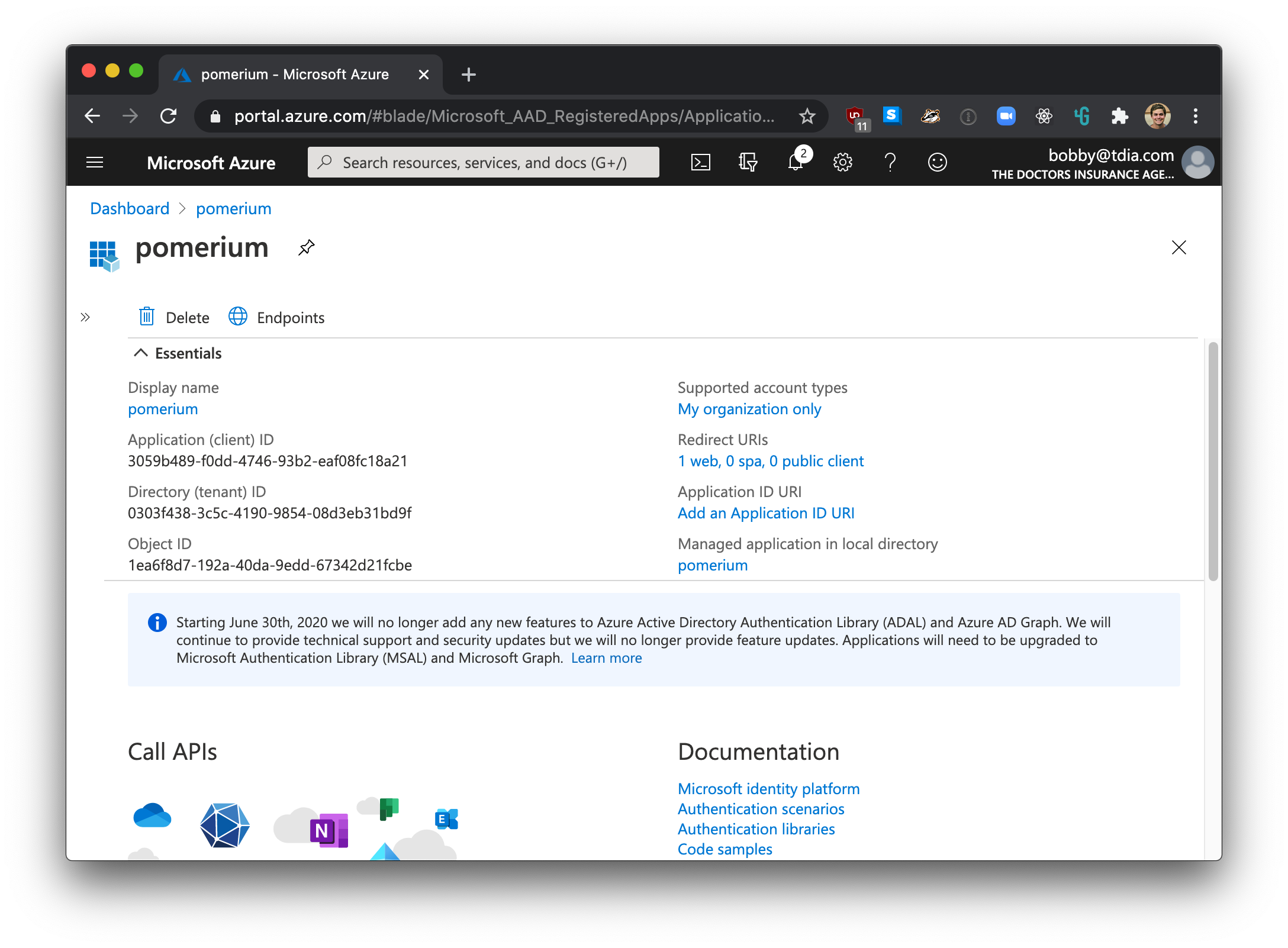 Application dashboard