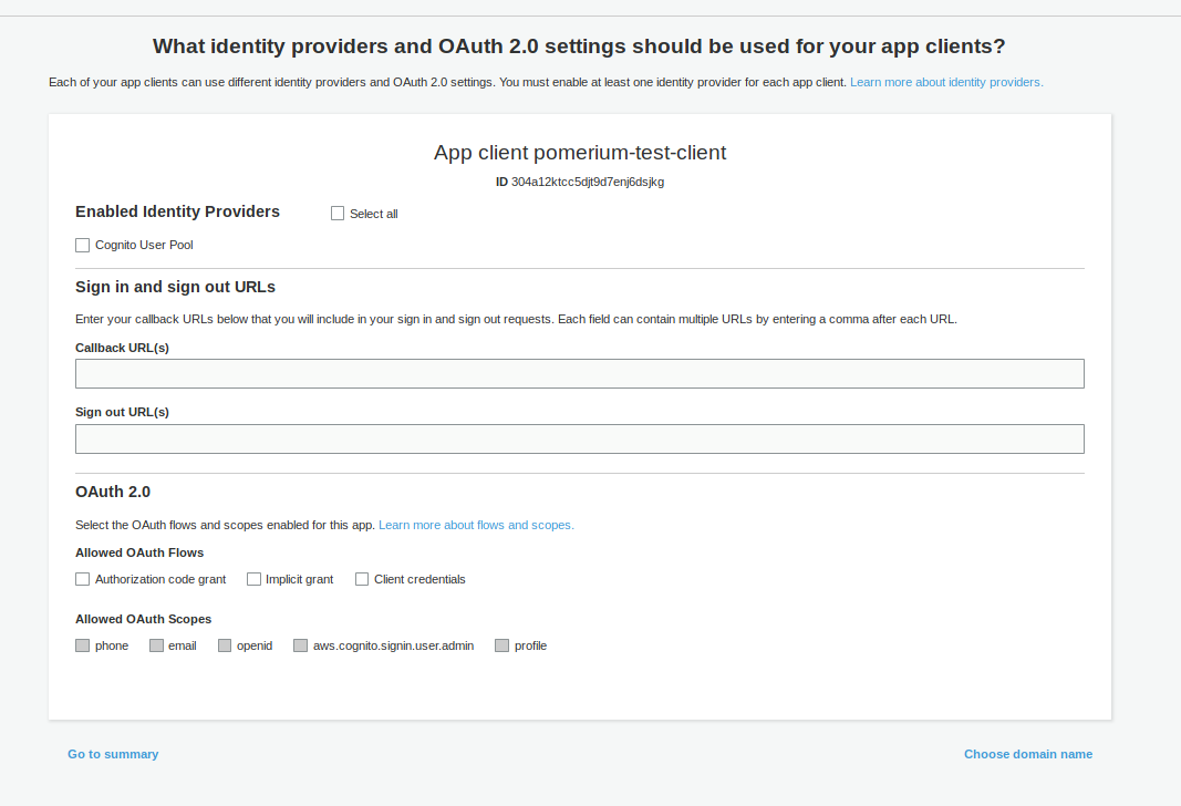 AWS Cognito App Client Settings