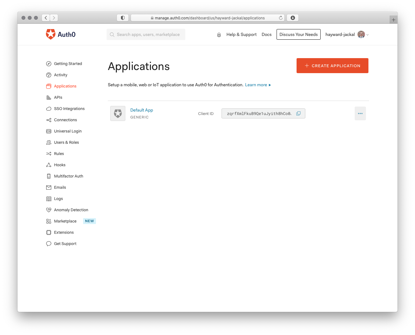 Auth0 Applications Dashboard