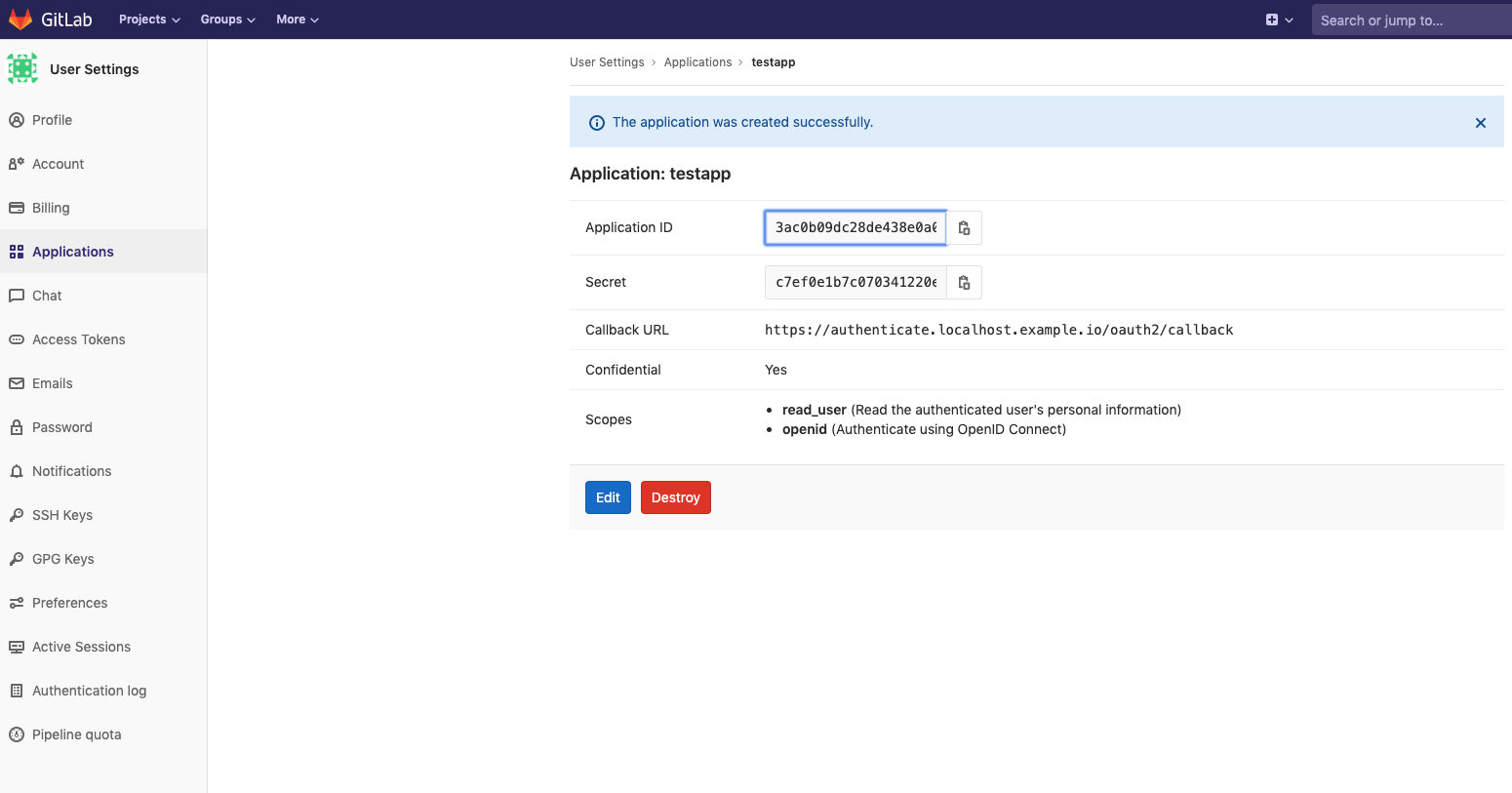 Gitlab OAuth Client ID and Secret