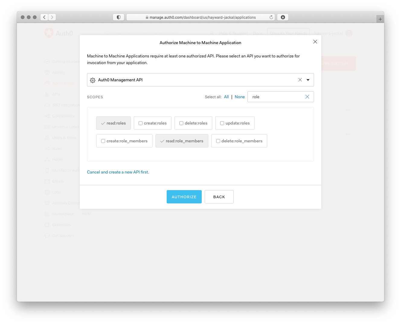 Auth0 Management API Scopes