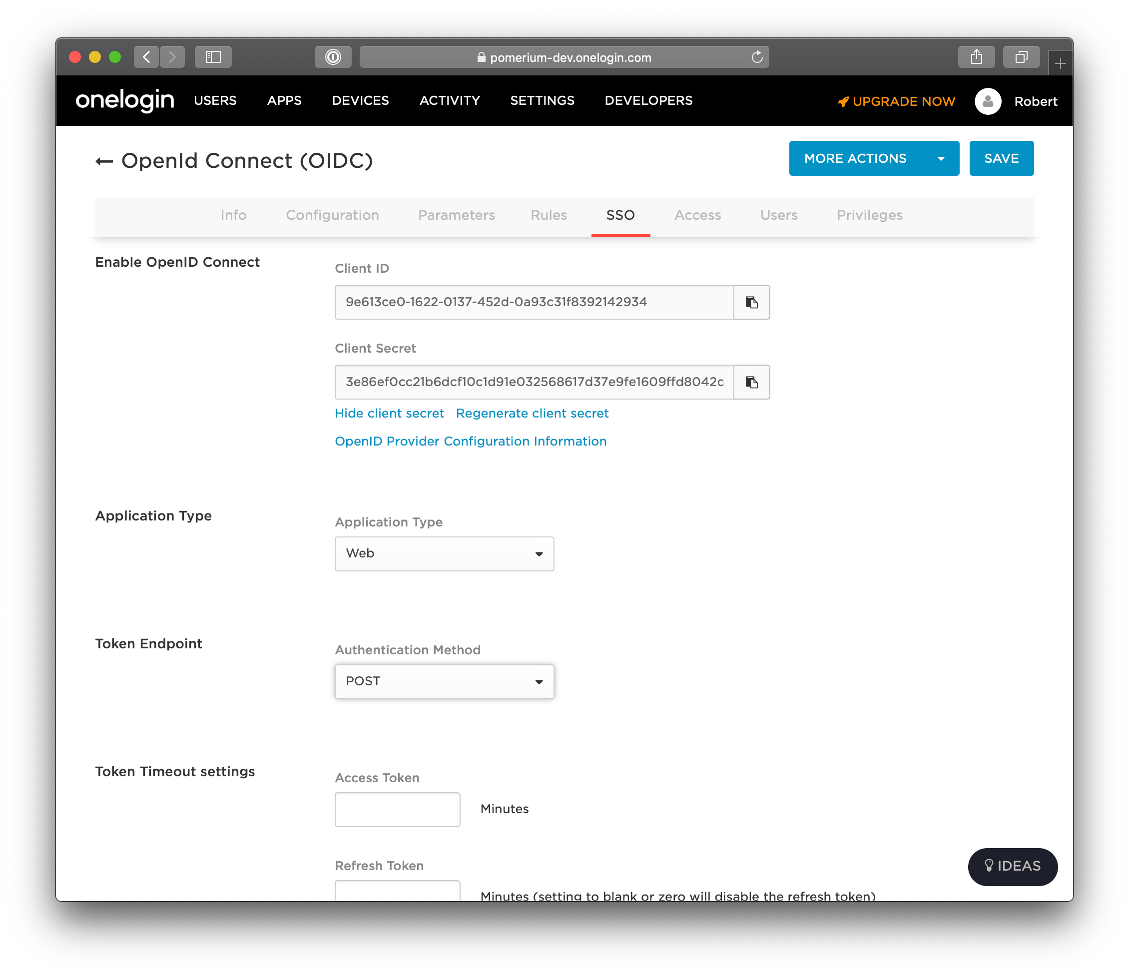 One Login SSO settings